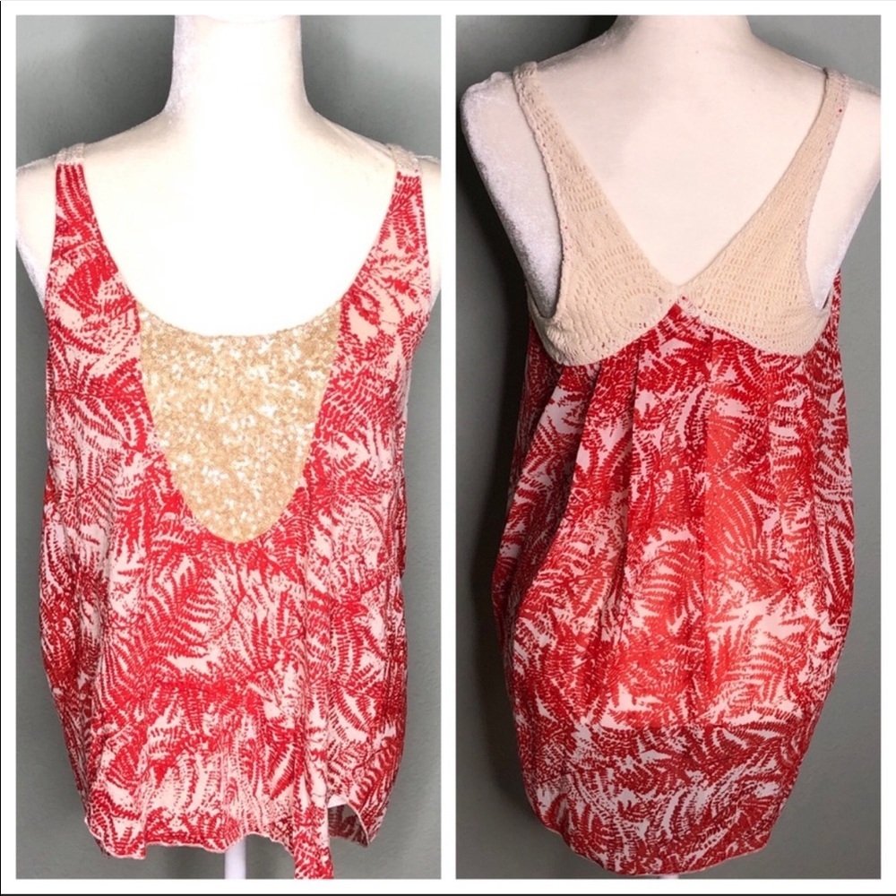 Anthropologie Red and Beige Tank Top